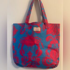 Lilly Pulitzer for Estée Lauder Tote Bag in Teal & Pink with Crab Design, EUC